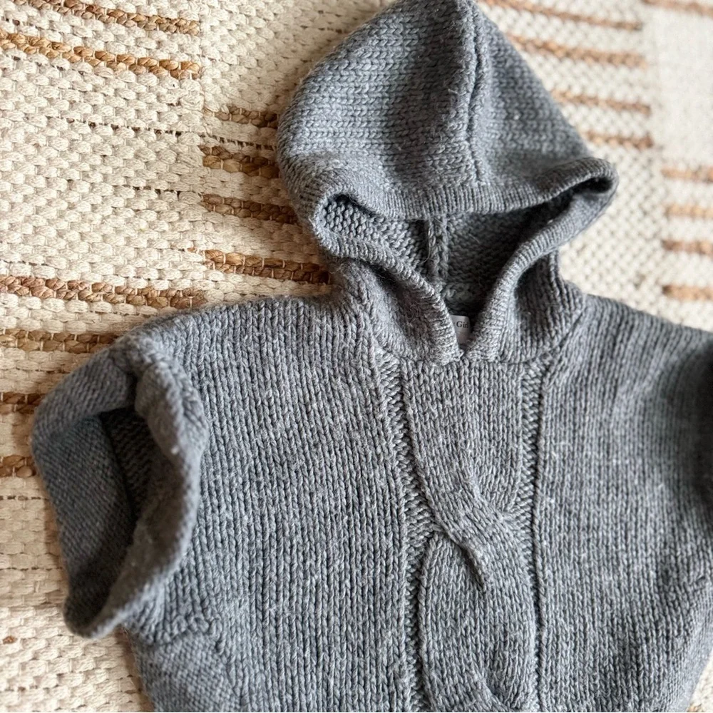 Zara Wool Blend Hooded Shawl Knit Sweater 2/3t